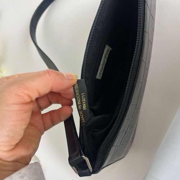 Amanda Smith Shoulder bag Faux Croc embossed Black Small Y2K - Picture 9 of 15
